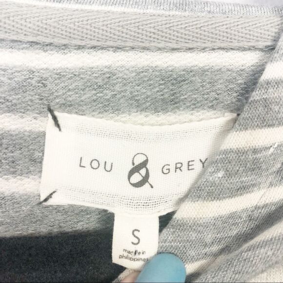 LOU & GREY | Flare Sleeve Hooded Striped Dress Gray White Women’s Size Small - Picture 5 of 7